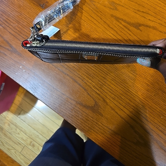 Dooney & Bourke Black Croc Embossed Clutch With Strap